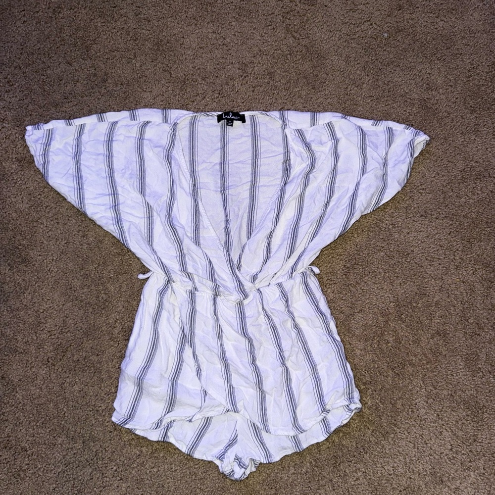 Lulu's White and Blue Bodysuit One Piece Nautical Chic